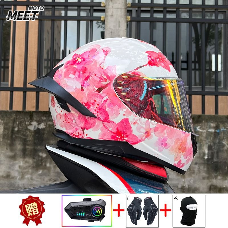 Full Face Motorcycle Helmet With Bluetooth - Мотоциклетный шлем ORZ с Bluetooth, всесезонный,