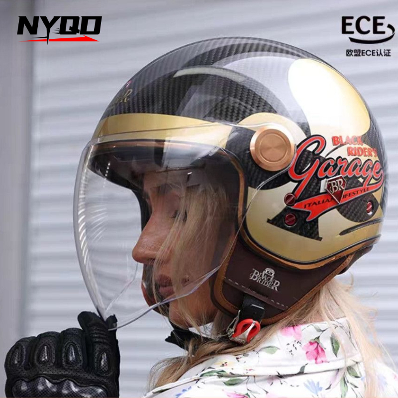 Vintage Open Face Retro Helmet - Мотошлем BEON BR20 из карбонового волокна,