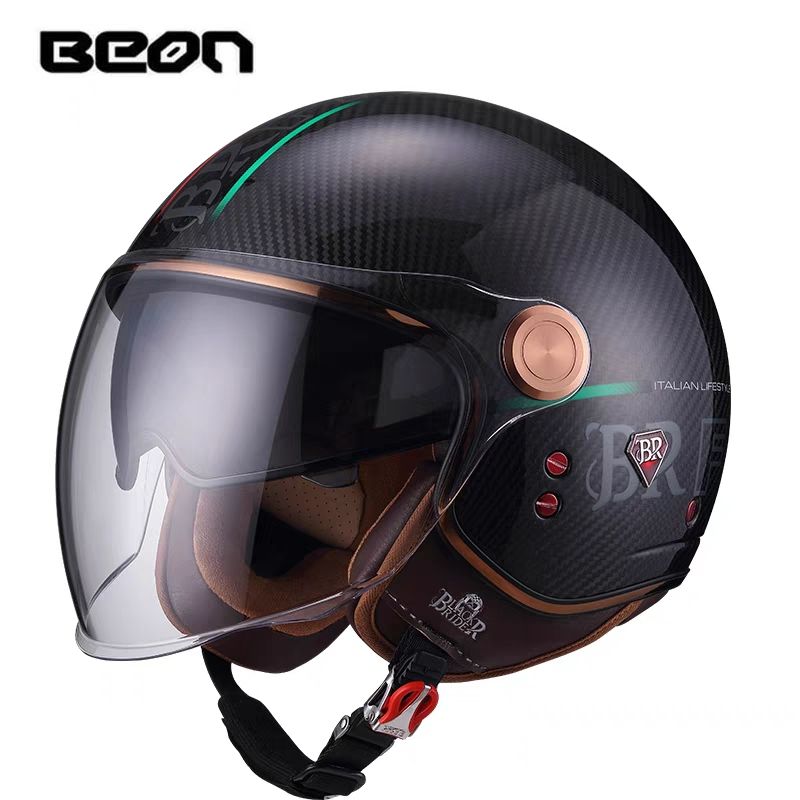 Мотошлем BEON BR20 из карбонов – обзор и цена Vintage Open Face Retro Helmet