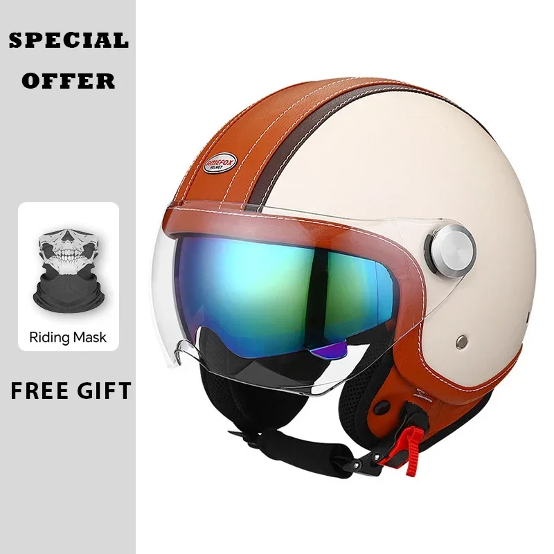 Винтажный кожаный мотошлем с о – обзор и цена Vintage Open Face Retro Helmet