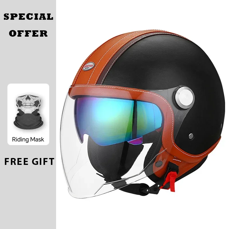 Винтажный кожаный мотошлем с о – обзор и цена Vintage Open Face Retro Helmet